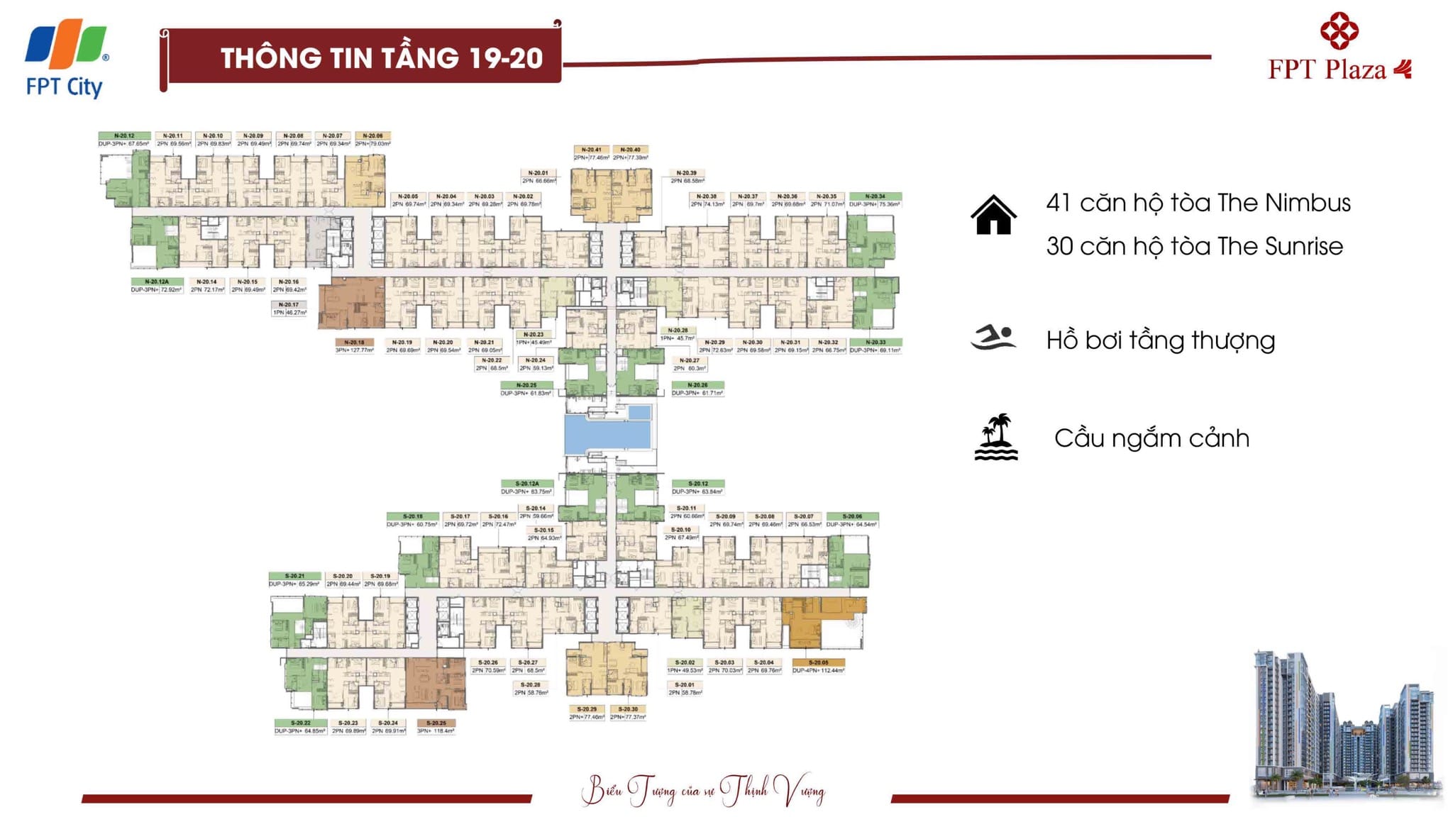 FPT Plaza 4 Mặt bằng tầng điển hình 19 - 20 dự án căn hộ FPT Plaza 4