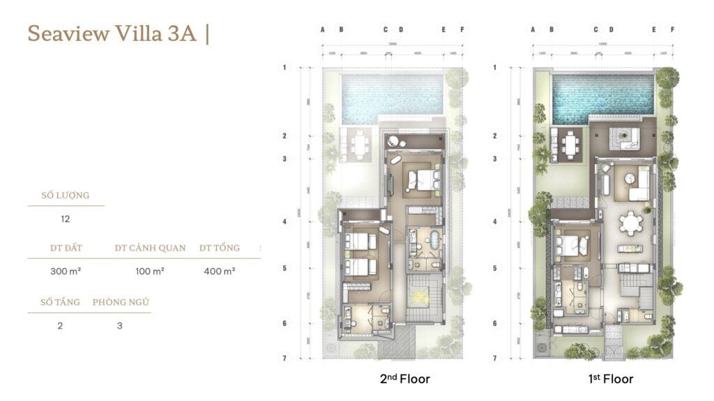 Mặt bằng căn Sea View 3A - Arbora Villa