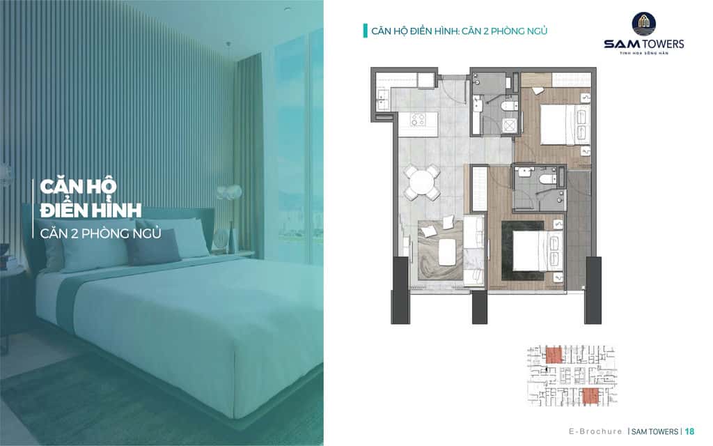 Mặt bằng căn hộ điển hình 2 phòng ngủ - Sam Towers