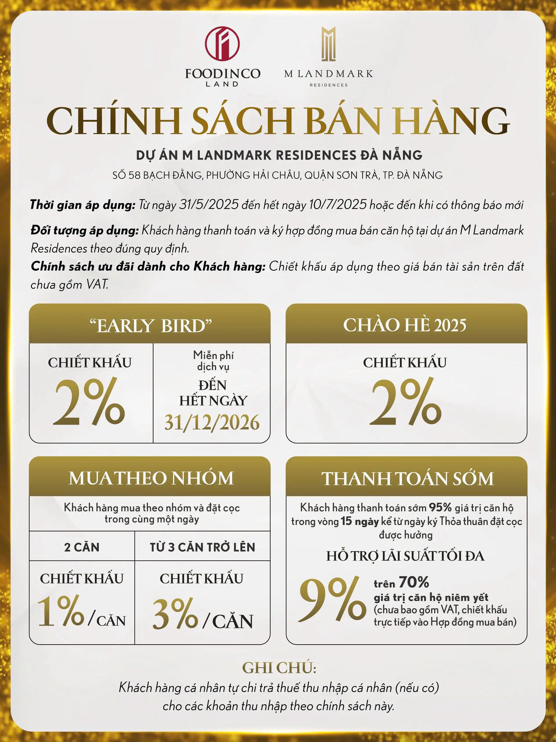 Chính sách bán hàng dự án căn hộ M Landmark Residence Đà Nẵng