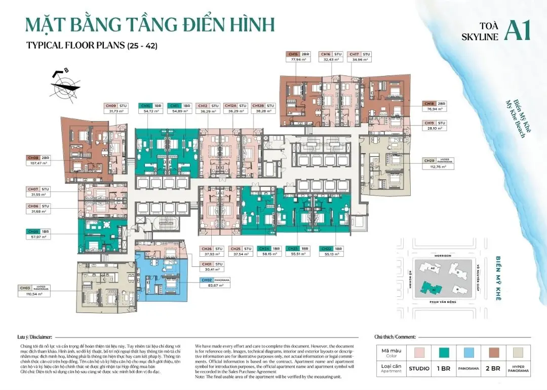 The Soleil Da Nang Mặt bằng tầng điển hình tòa A1 từ tầng 25 đến 42 dự án Soleil Đà Nẵng
