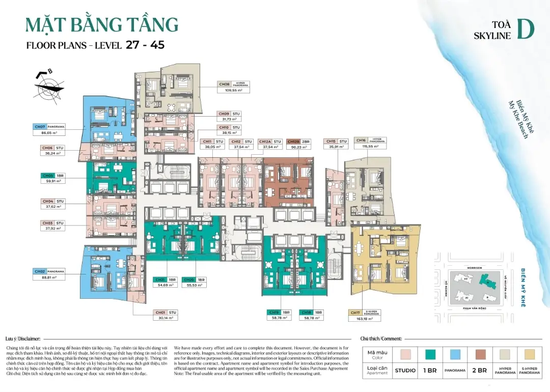 The Soleil Da Nang Mặt bằng tầng điển hình tòa D từ tầng 27 đến 45 dự án Soleil Đà Nẵng