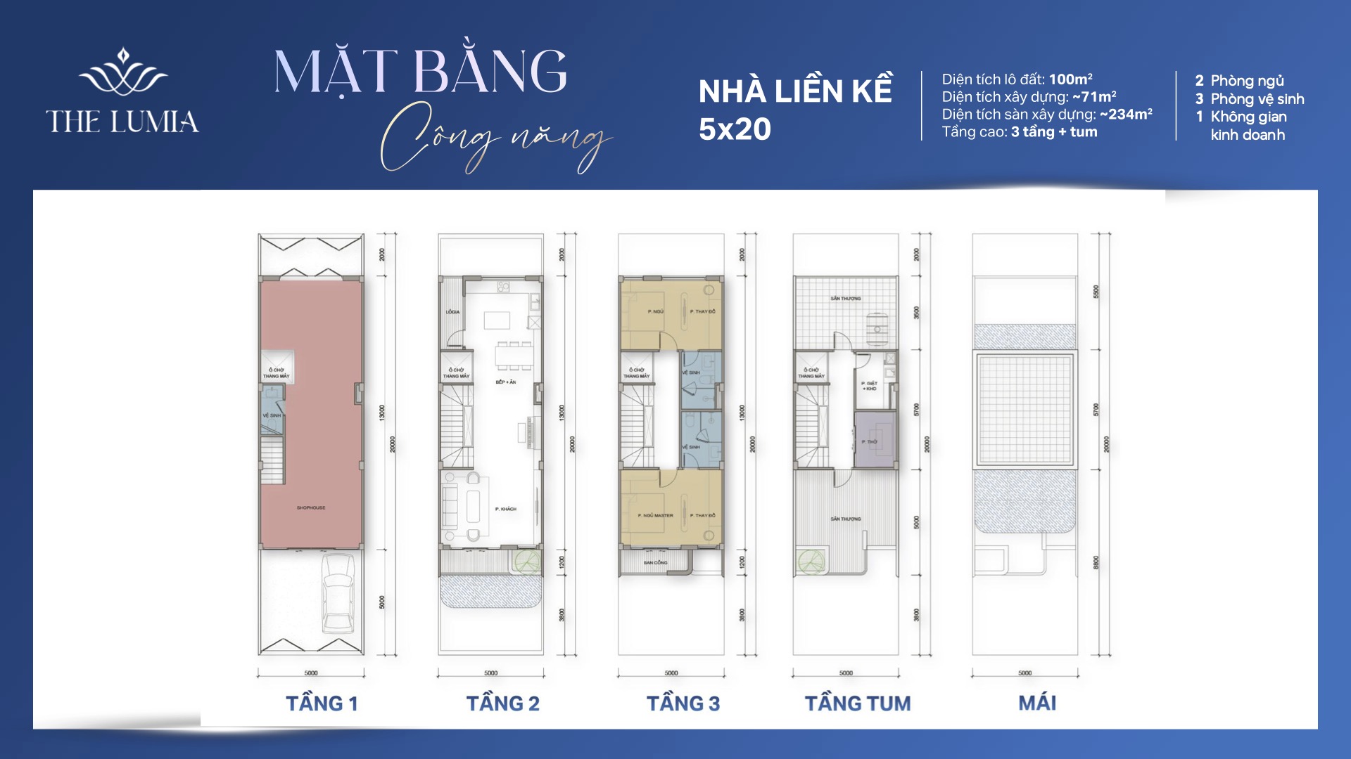 Layout mẫu nhà liền kề 5 x 20 dự án The Lumia Da Nang